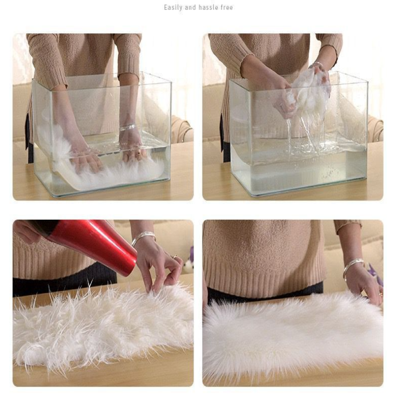 Beige Faux Sheepskin Fur Area Rugs Irregular Shaped Shaggy Plush Rugs For the Bedroom Living Room Hall Bedside - Image 5