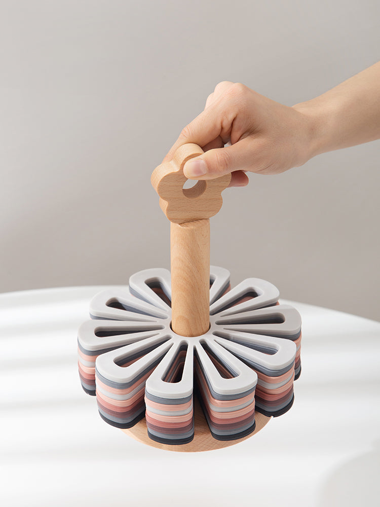 Coloured PVC Flowers Placemats With Wooden Storage Stand - Image 9