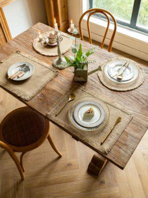 Vintage Jute Tassel Table Runner Round Bowl Mat Rectangular Heat Insulating Placemat 03
