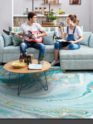 Blue Sea White Beach Gilt Short Pile Living Room Mat Carpets 05