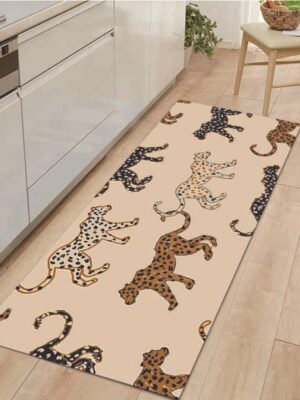 Leopard Animal Modern Patterned Flannel Simplicity Entryway Doormat Rugs Kitchen Bathroom Anti-slip Mats 01