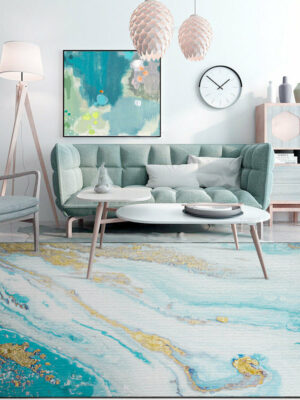 Blue Sea White Beach Gilt Short Pile Living Room Mat Carpets 04