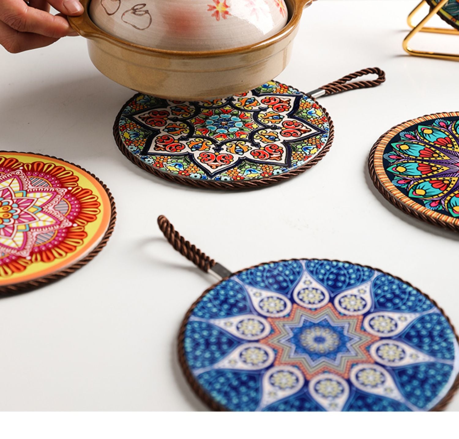 Vintage Patterned Ceramic Cork Base Table Runner Insulation Placemat - Image 2