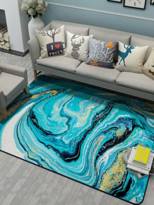 Blue Sea White Beach Gilt Short Pile Living Room Mat Carpets 01