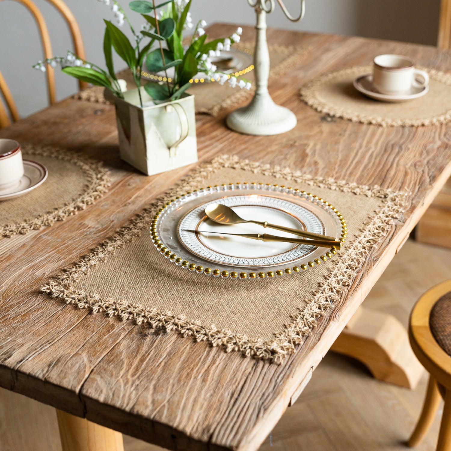 Vintage Jute Tassel Table Runner Round Bowl Mat Rectangular Heat Insulating Placemat 03 - Image 2