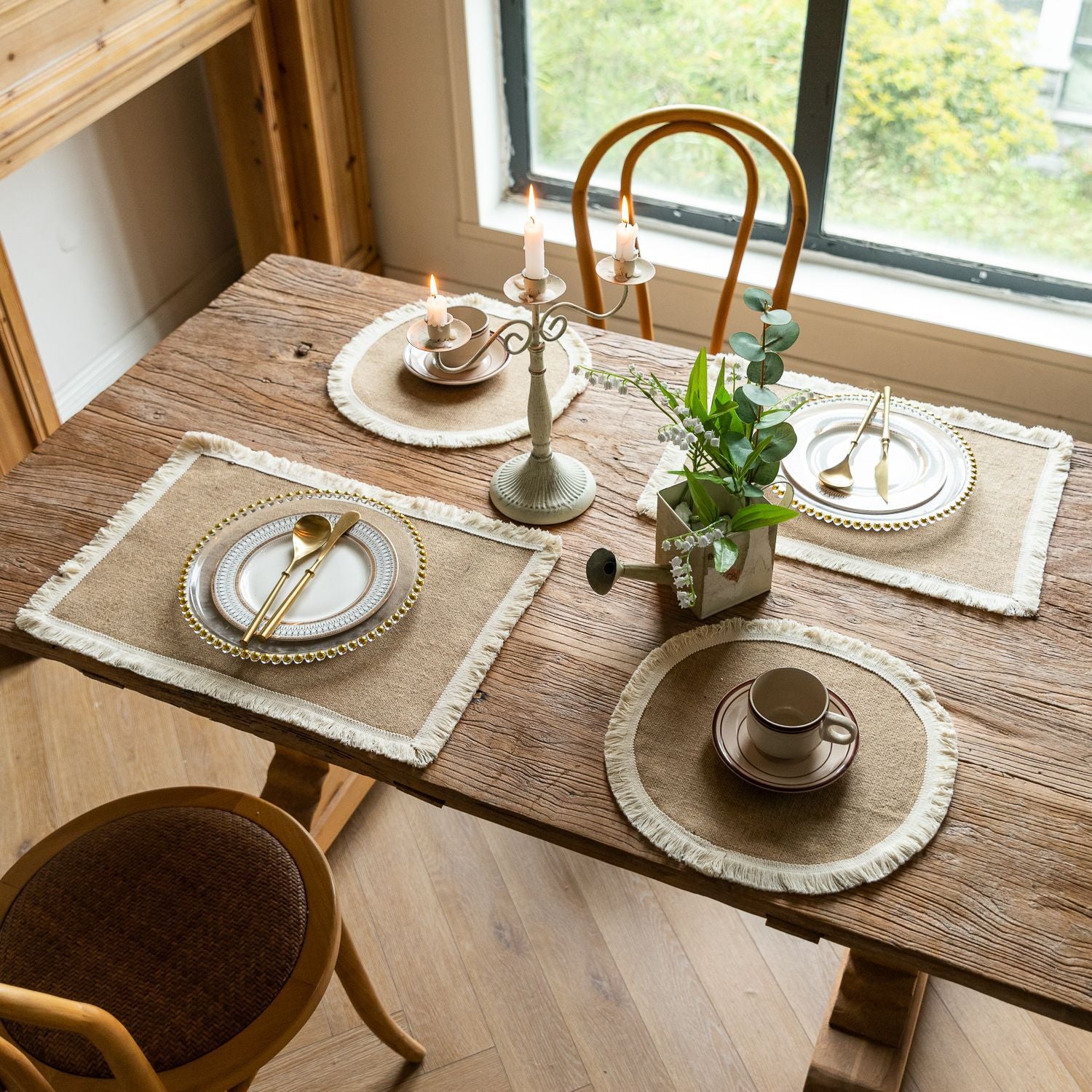 Vintage Jute Tassel Table Runner Round Bowl Mat Rectangular Heat Insulating Placemat 01 - Image 2