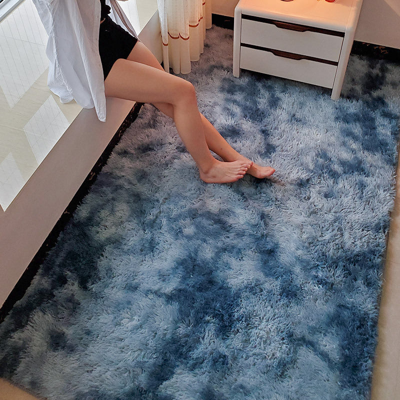 Gradient Dark Blue Colour Modern Plain Carpet Bedroom Living Room Sofa Rugs Soft Plush Shaggy Rugs - Image 4