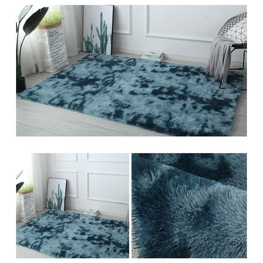 Gradient Dark Blue Colour Modern Plain Carpet Bedroom Living Room Sofa Rugs Soft Plush Shaggy Rugs - Image 3