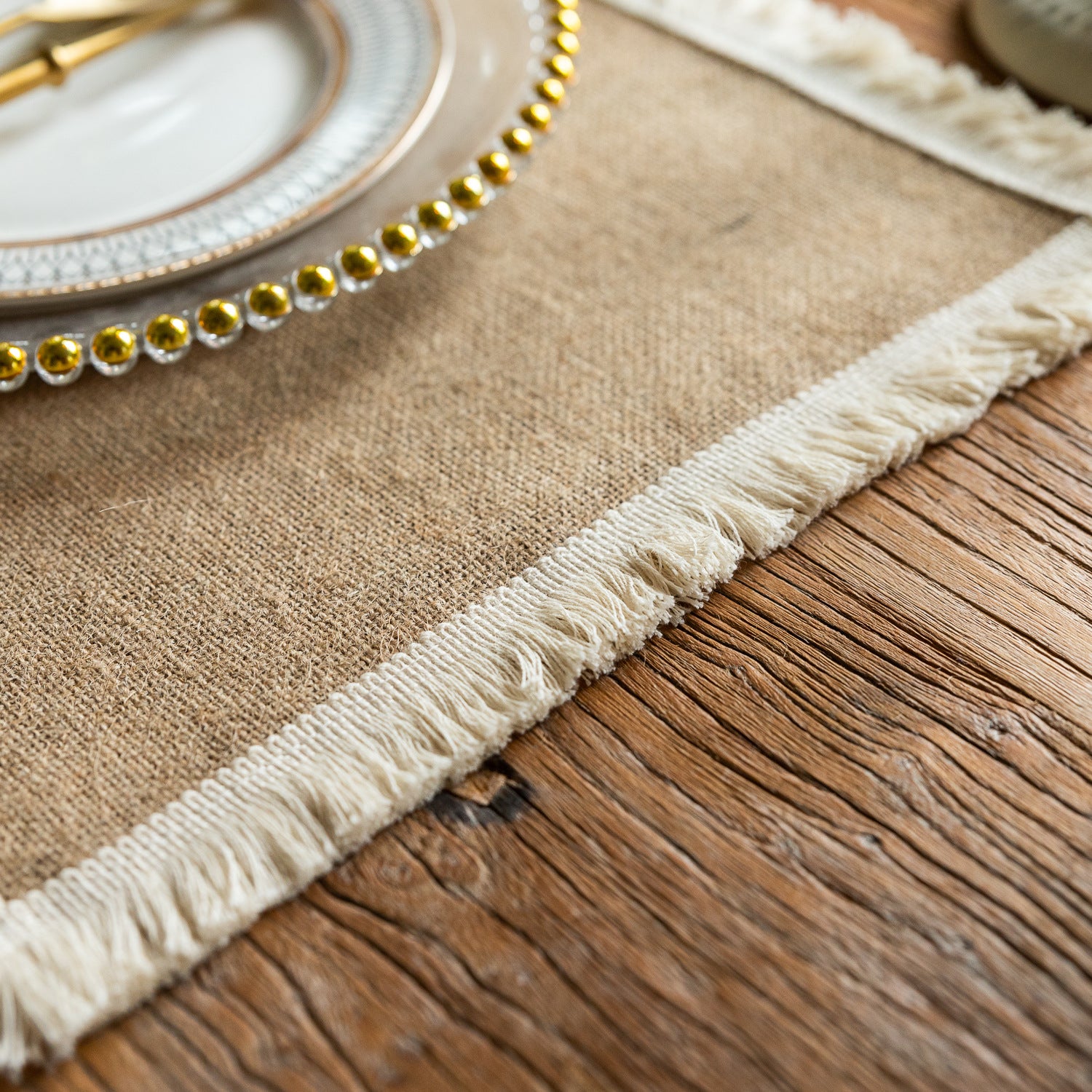 Vintage Jute Tassel Table Runner Round Bowl Mat Rectangular Heat Insulating Placemat 01 - Image 4