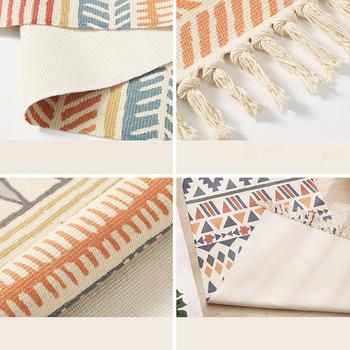 Colourful Geometric Cotton Area Rug with Tassel Hand Woven Floor Carpet Rug for Living Room Bedroom - Image 3