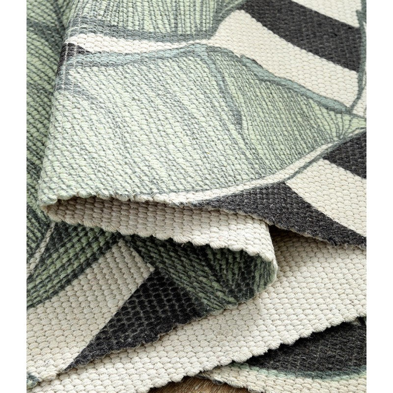 Green Banana Leaves Pattern Cotton Area Rug with Tassel Handwoven Floor Carpet Rug for Living Room Bedroom - Image 2