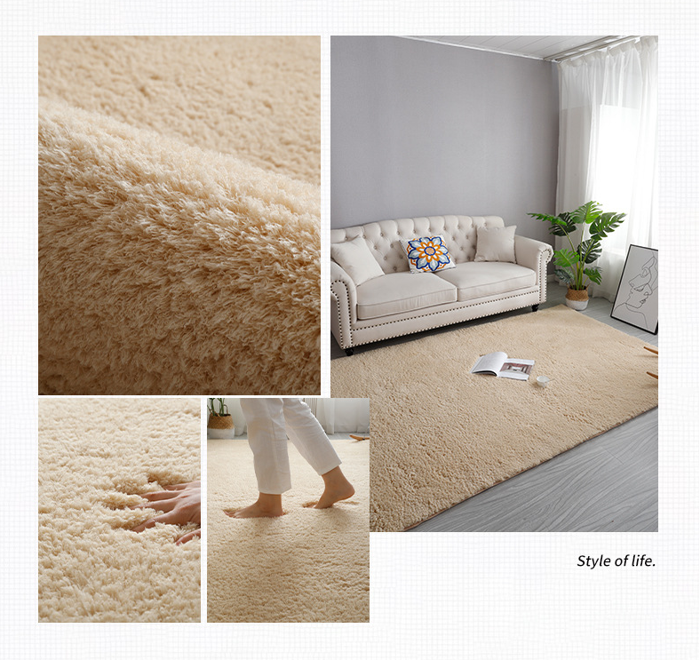 Light Yellow Colour Simple Modern Comfy Faux Lambs Wool Shaggy Rugs For Living Room Bedroom Bedside Carpet - Image 2