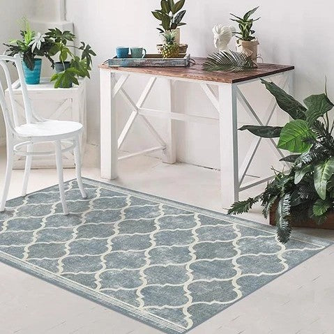 Blue Modern Geometric Rugs Runners for Living Room Bedroom Hall Office Machine Washable - Image 4
