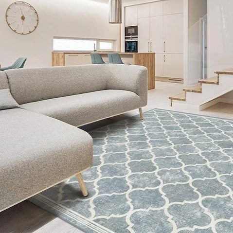 Blue Modern Geometric Rugs Runners for Living Room Bedroom Hall Office Machine Washable - Image 5