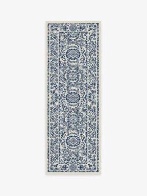 Blue Traditional Floral Rugs Runners for Living Room Bedroom Hall Office Machine Washable