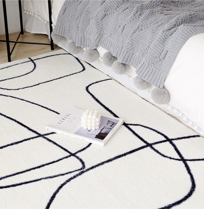 Black And White Line Faux Cashmere Living Room Rug For Domestic Use - Image 2