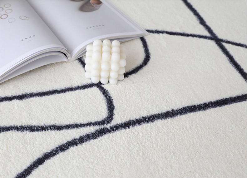 Black and white line irregular faux cashmere carpet Living room home carpet Bedroom plush bedside carpet - Image 2