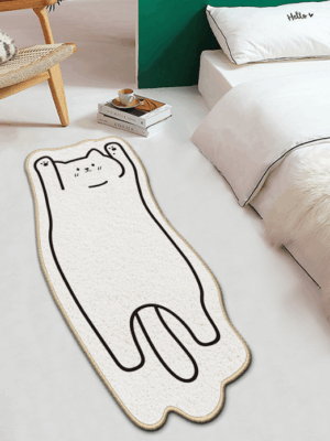 Cartoon Cat Beige Faux Cashmere Bedroom Carpet Home Living Room Study Plush Mats Bedside Carpet Window Mats