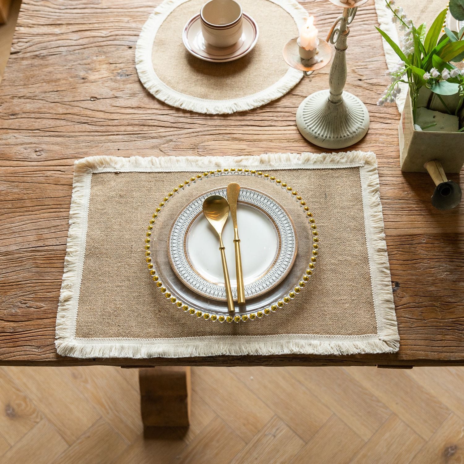 Vintage Jute Tassel Table Runner Round Bowl Mat Rectangular Heat Insulating Placemat 01 - Image 7