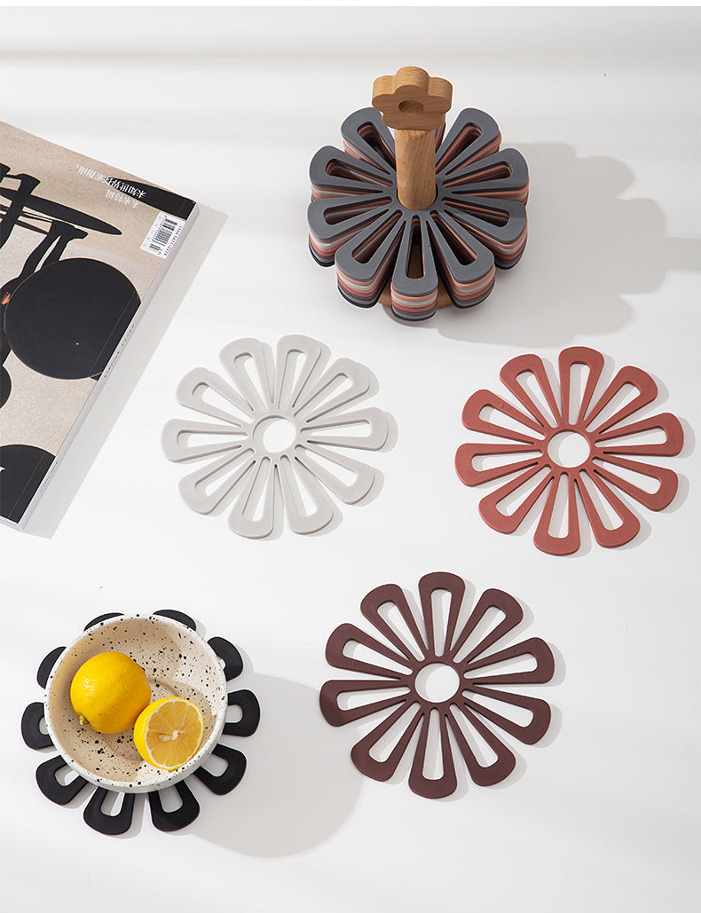 Coloured PVC Flowers Placemats With Wooden Storage Stand - Image 4