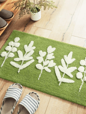 Green And White Leaves Patterned Entryway Doormat Rugs Kitchen Bathroom Anti-slip Mats