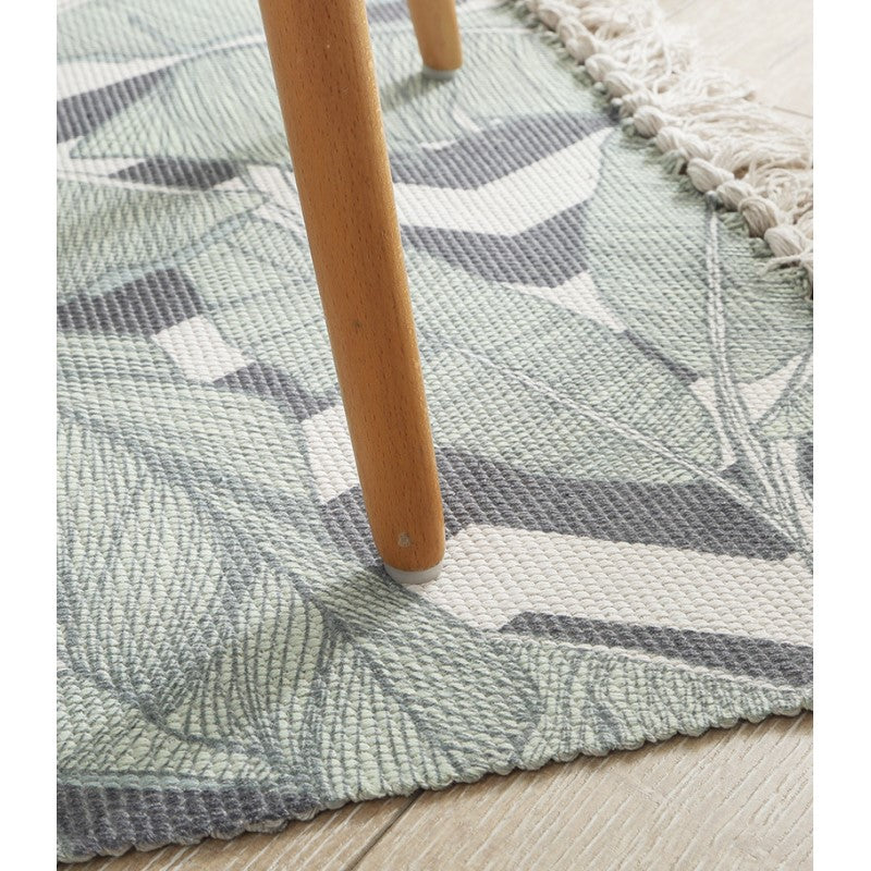 Green Banana Leaves Pattern Cotton Area Rug with Tassel Handwoven Floor Carpet Rug for Living Room Bedroom - Image 3