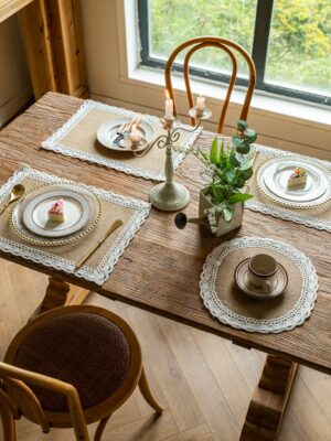 Vintage Jute Tassel Table Runner Round Bowl Mat Rectangular Heat Insulating Placemat 04