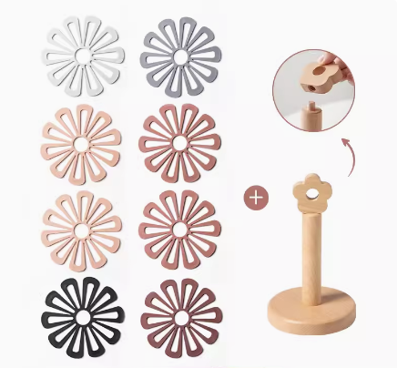 Coloured PVC Flowers Placemats With Wooden Storage Stand - Image 12