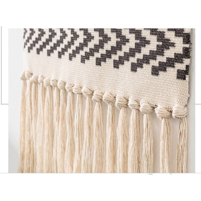 Simple Black Geometric Pattern Cotton Hanging Rugs Tapestry with Tassel Handwoven for Bedroom Living Room Hall Wall Decor Art Tapestries - Image 5