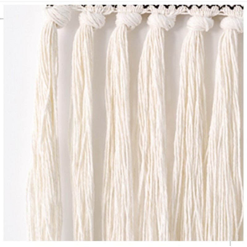 Simple Black Geometric Pattern Cotton Hanging Rugs Tapestry with Tassel Handwoven for Bedroom Living Room Hall Wall Decor Art Tapestries - Image 6