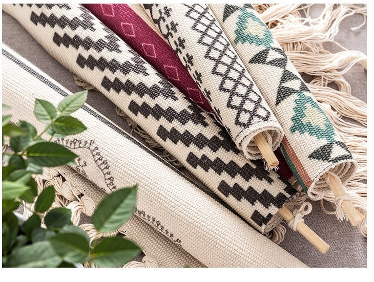 Simple Black Geometric Pattern Cotton Hanging Rugs Tapestry with Tassel Handwoven for Bedroom Living Room Hall Wall Decor Art Tapestries - Image 7