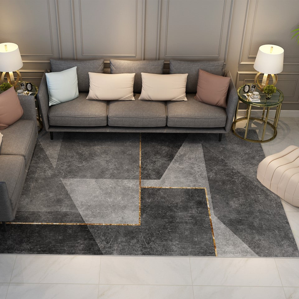 Modern Geometric Grey Simple Rugs for Living Room Dining Room Bedroom Hall - Image 2