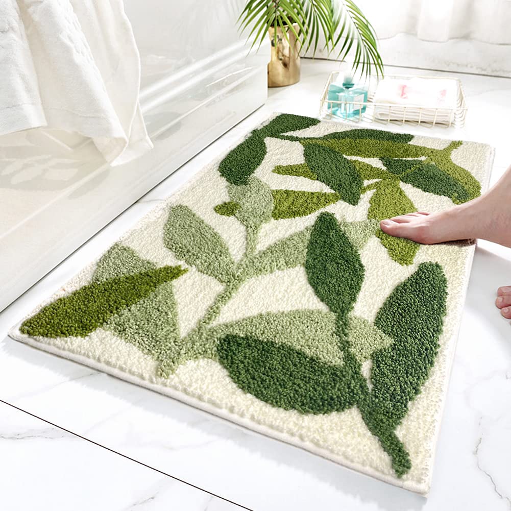 Extra Soft Flocking Bath Mats Absorbent Non-Slip Bathroom Rugs Leaves