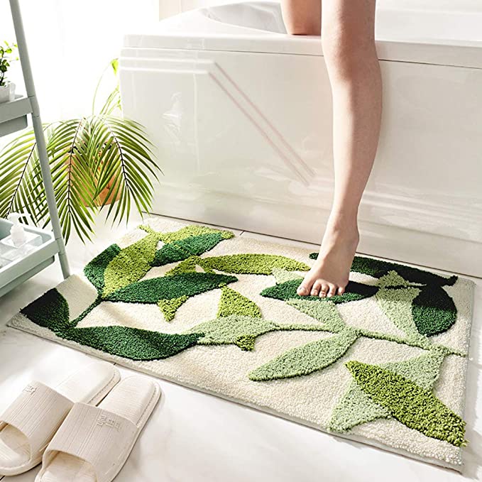 Extra Soft Flocking Bath Mats Absorbent Non-Slip Bathroom Rugs Leaves - Image 2