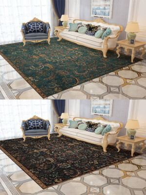 Green Black Shaggy Traditional Retro Patterned Carpets for the Lobby Office