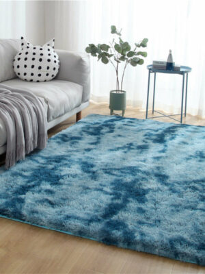 Gradient Dark Blue Colour Modern Plain Carpet Bedroom Living Room Sofa Rugs Soft Plush Shaggy Rugs