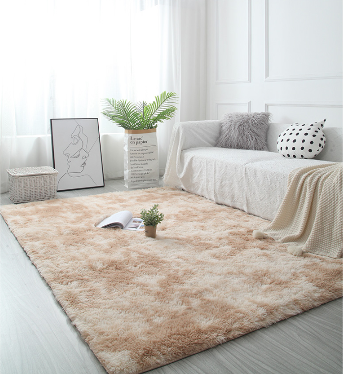 Gradient Beige Colour Modern Plain Carpet Bedroom Living Room Sofa Rugs Soft Plush Shaggy Rugs