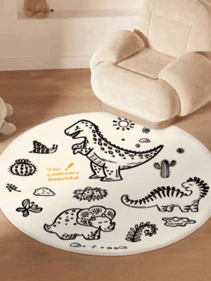 Cute Dinosaur Round Carpet For Living Room Bedroom Bedside Carpet Children's Room Cartoon Floor Mats