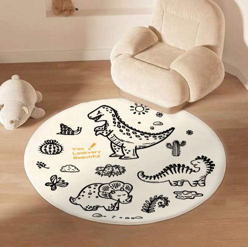 Cute Dinosaur Round Carpet For Living Room Bedroom Bedside Carpet Children's Room Cartoon Floor Mats