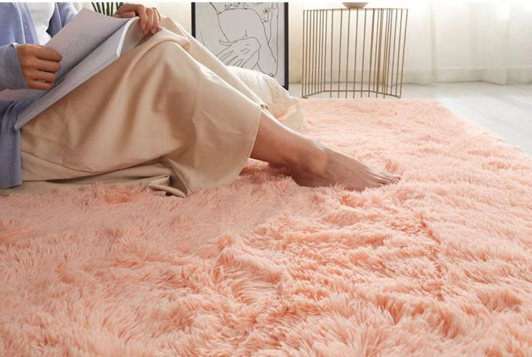 Orange-pink Color Modern Plain Rug Bedroom Living Room Sofa Rug Soft Plush Shaggy Rugs - Image 2