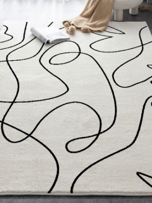 Black And White Line Faux Cashmere Living Room Rug For Domestic Use