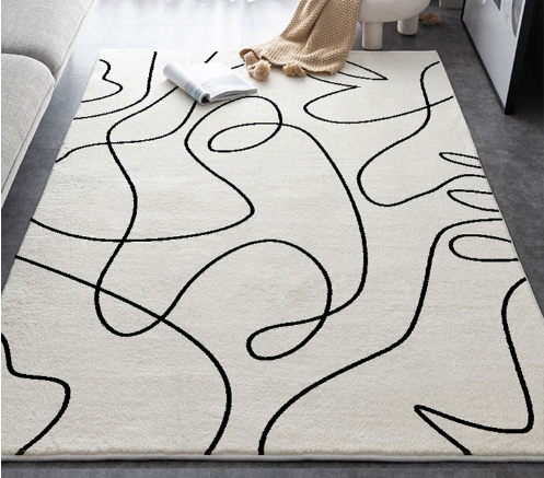 Black And White Line Faux Cashmere Living Room Rug For Domestic Use