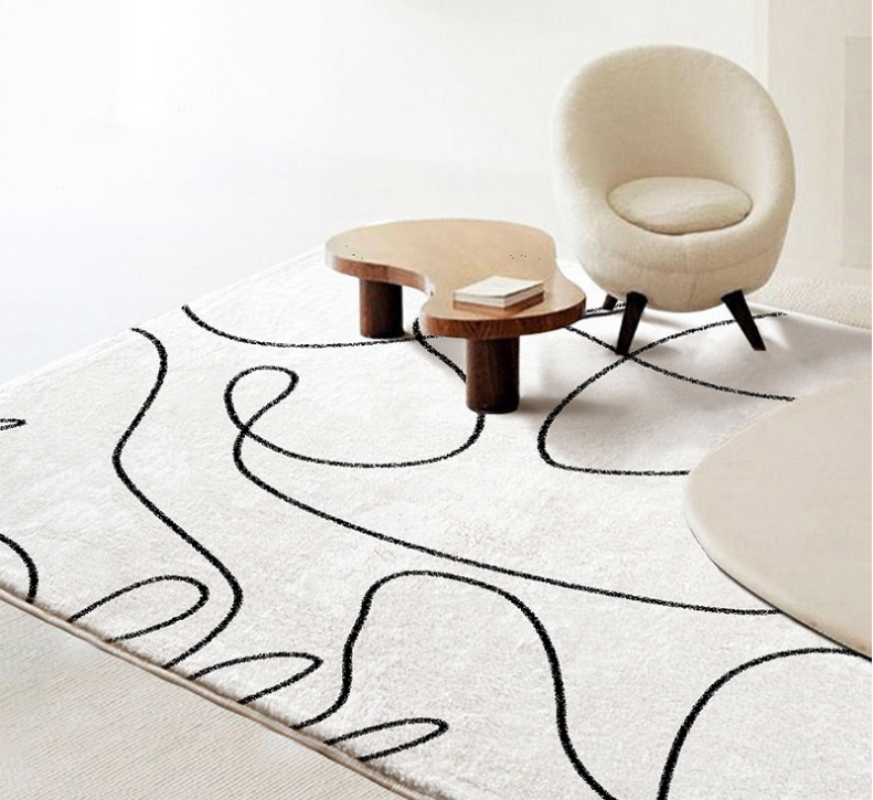 Black And White Line Faux Cashmere Living Room Rug For Domestic Use - Image 6