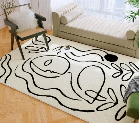 Black and white line Picasso faux cashmere carpet Living room home carpet Bedroom plush bedside carpet