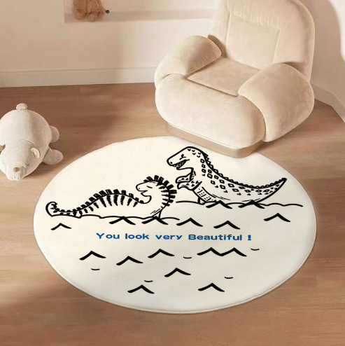 Cute Dinosaur Round Carpet For Living Room Bedroom Bedside Carpet Children's Room Cartoon Floor Mats - Image 2