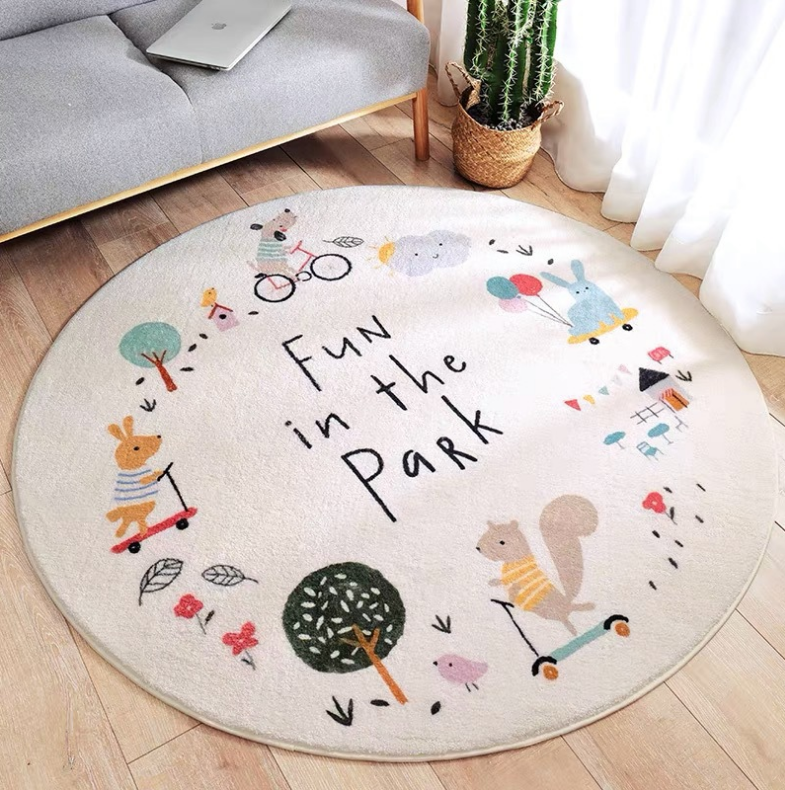 Cute Animals Round Faux Cashmere Rugs For Living Room Bedroom Rug Bedside Rug Children's Room - Image 3