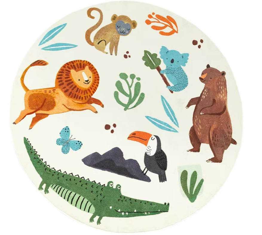 Cute Animals Round Faux Cashmere Rugs For Living Room Bedroom Rug Bedside Rug Children's Room - Image 4