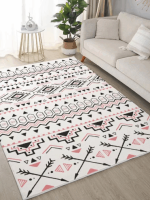 Persian-style Geometric Pattern Faux Cashmere Rugs For Living Room Bedroom Bedside Rugs Anti-slip Foot Mats