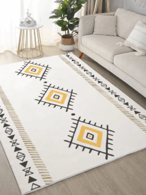 Persian-style Geometric Pattern Faux Cashmere Rugs For Living Room Bedroom Bedside Rugs Anti-slip Foot Mats