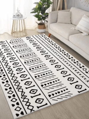 Persian-style Geometric Pattern Faux Cashmere Rugs For Living Room Bedroom Bedside Rugs Anti-slip Foot Mats